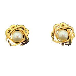 Napier Gold Tone Faux Pearl Earrings, Clip-on, Screw Backs, 7/8" Diameter